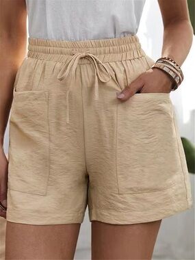 OAK + FORT Beige High-Waist Drawstring Pocket Shorts
